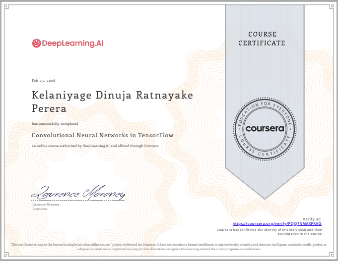 Convolutional Neural Networks in TensorFlow certificate preview