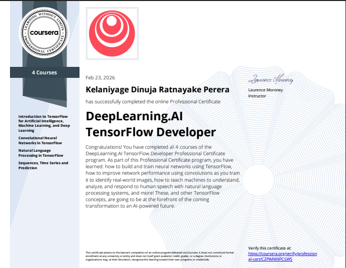 DeepLearning.AI TensorFlow Developer Specialization certificate preview