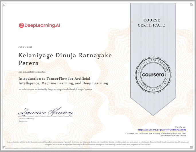 Introduction to TensorFlow for AI, ML, and Deep Learning certificate preview