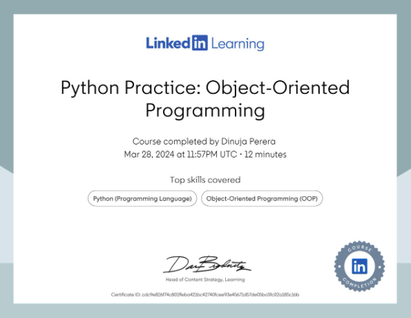 Python Practice Object-Oriented Programming certificate preview
