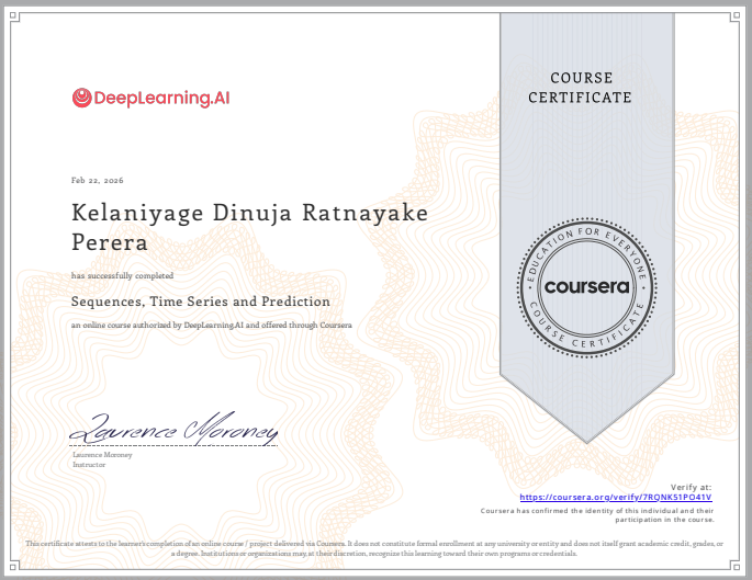 Sequences, Time Series and Prediction certificate preview